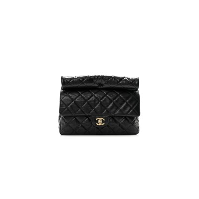 CHANEL CRUMPLED CALFSKIN QUILTED CLUTCH BLACK AS4199 (24.5*18.5*4.5cm)